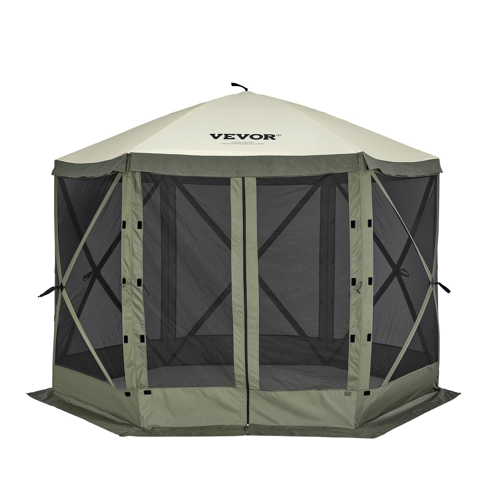 Carpa plegable VEVOR, toldo de 6 lados con 6 lonas protectoras extraíbles y ventanas de malla, 3 x 3 m, instalación rápida con mosquitera, color verde militar