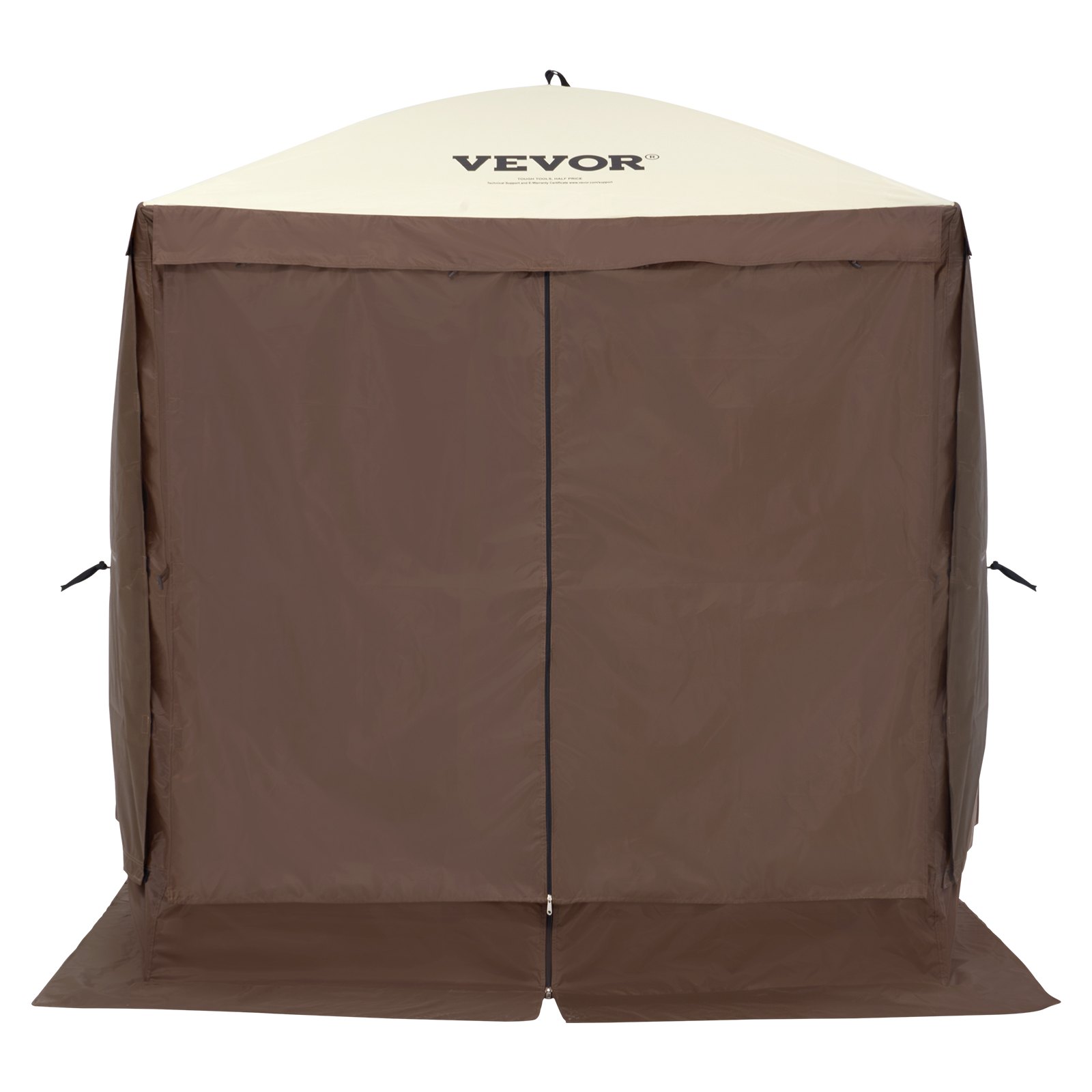 Carpa plegable VEVOR, toldo de 4 lados con 4 lonas extraíbles para privacidad y ventanas de malla, 1,8 x 1,8 m, instalación rápida con mosquitera, color marrón