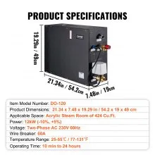 VEVOR Generador de ducha de vapor de 12 KW, calefacción segmentada y personalización de temperatura y kit de vapor con temporizador de 24 horas, sistema de ducha de vapor para el hogar de drenaje automático