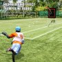 Un jugador de lacrosse utiliza un reboteador de lacrosse VEVOR con alto efecto de rebote en un campo verde.