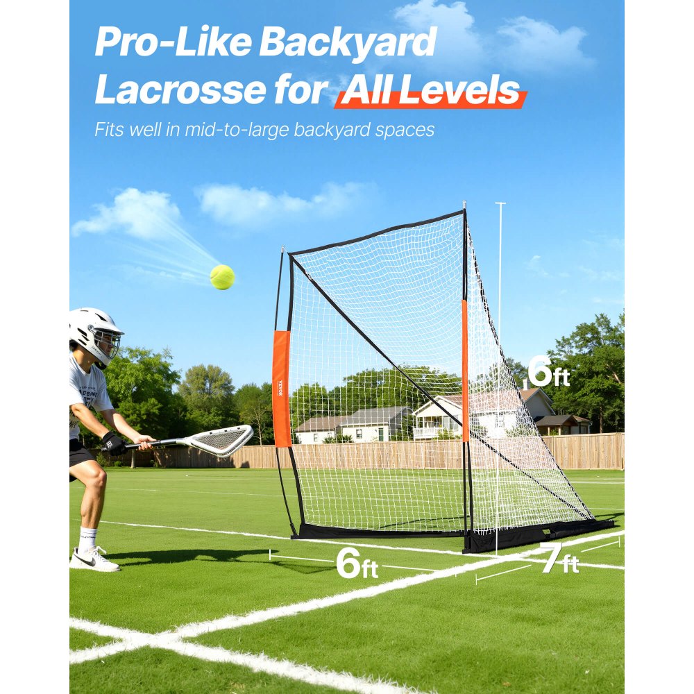 Portería de lacrosse VEVOR, red de lacrosse de 1,8 m x 1,8 m, portería de lacrosse portátil con bolsa de transporte, varilla de fibra de vidrio, equipo de entrenamiento de lacrosse para el jardín, fácil de montar, portería universitaria, perfecta para el entrenamiento de jóvenes y adultos.