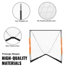 VEVOR Portería de lacrosse, red de lacrosse de 6' x 6', portería de lacrosse portátil con bolsa de transporte, equipo de entrenamiento de lacrosse para patio trasero con varilla de fibra de vidrio, portería universitaria de fácil configuración, perfecta para entrenamiento de jóvenes y adultos