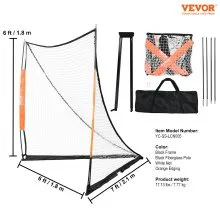 VEVOR Portería de lacrosse, red de lacrosse de 6' x 6', portería de lacrosse portátil con bolsa de transporte, equipo de entrenamiento de lacrosse para patio trasero con varilla de fibra de vidrio, portería universitaria de fácil configuración, perfecta para entrenamiento de jóvenes y adultos