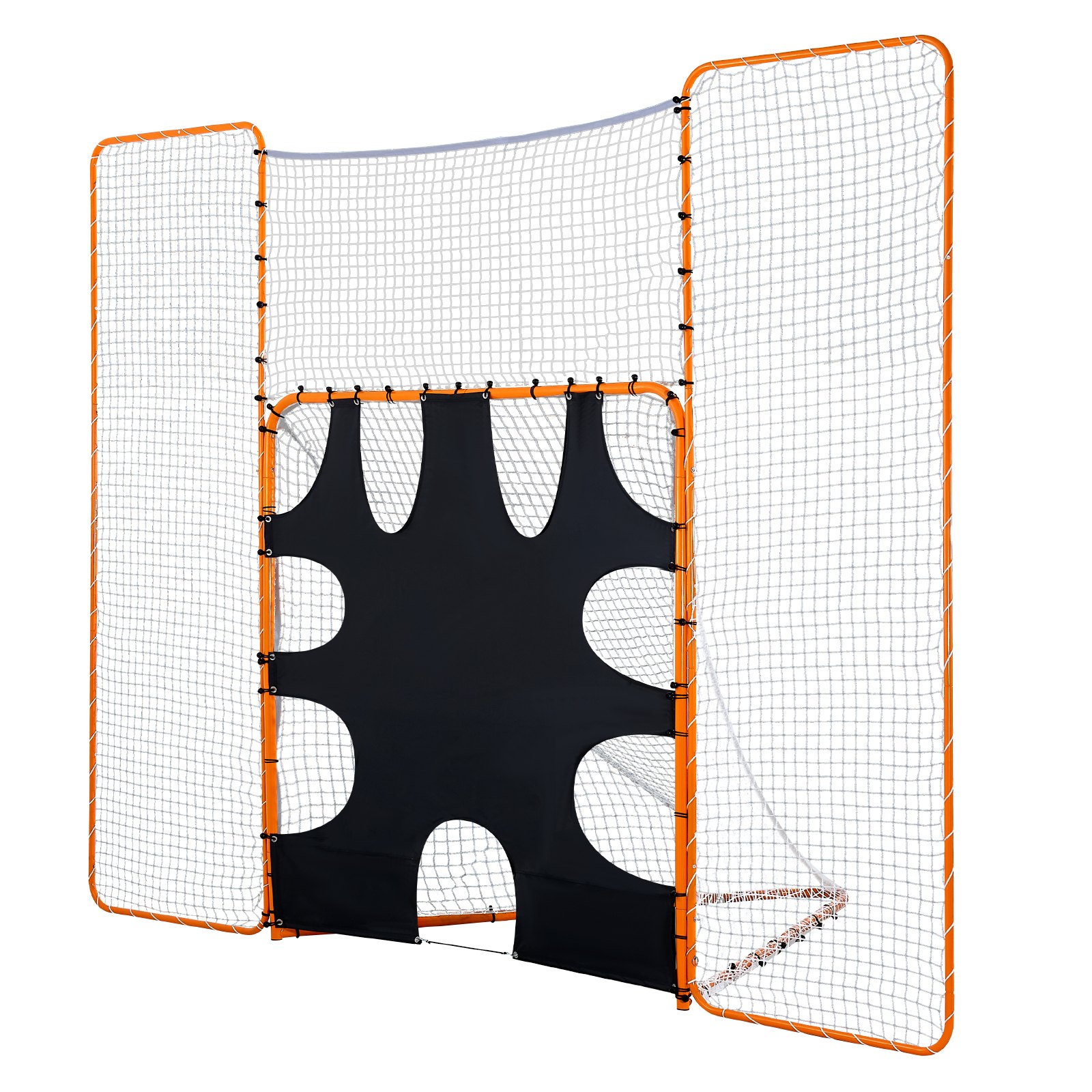 VEVOR - Red de lacrosse 3 en 1 de 3,6 x 2,7 m con tope y objetivo, equipo de rebote para patio, fácil de instalar, con estructura de acero, ideal para entrenamiento de jóvenes y adultos, color naranja