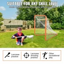 VEVOR Portería de Lacrosse, Red de Lacrosse para Niños Pequeños de 4' x 4', Portería de Lacrosse Portátil Plegable con Bolsa de Transporte, Equipo de Entrenamiento para Patio Trasero con Estructura de Hierro, Configuración Rápida y Fácil, Perfecto para Entrenamiento Juvenil, Naranja