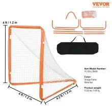 VEVOR Portería de Lacrosse, Red de Lacrosse para Niños Pequeños de 4' x 4', Portería de Lacrosse Portátil Plegable con Bolsa de Transporte, Equipo de Entrenamiento para Patio Trasero con Estructura de Hierro, Configuración Rápida y Fácil, Perfecto para Entrenamiento Juvenil, Naranja