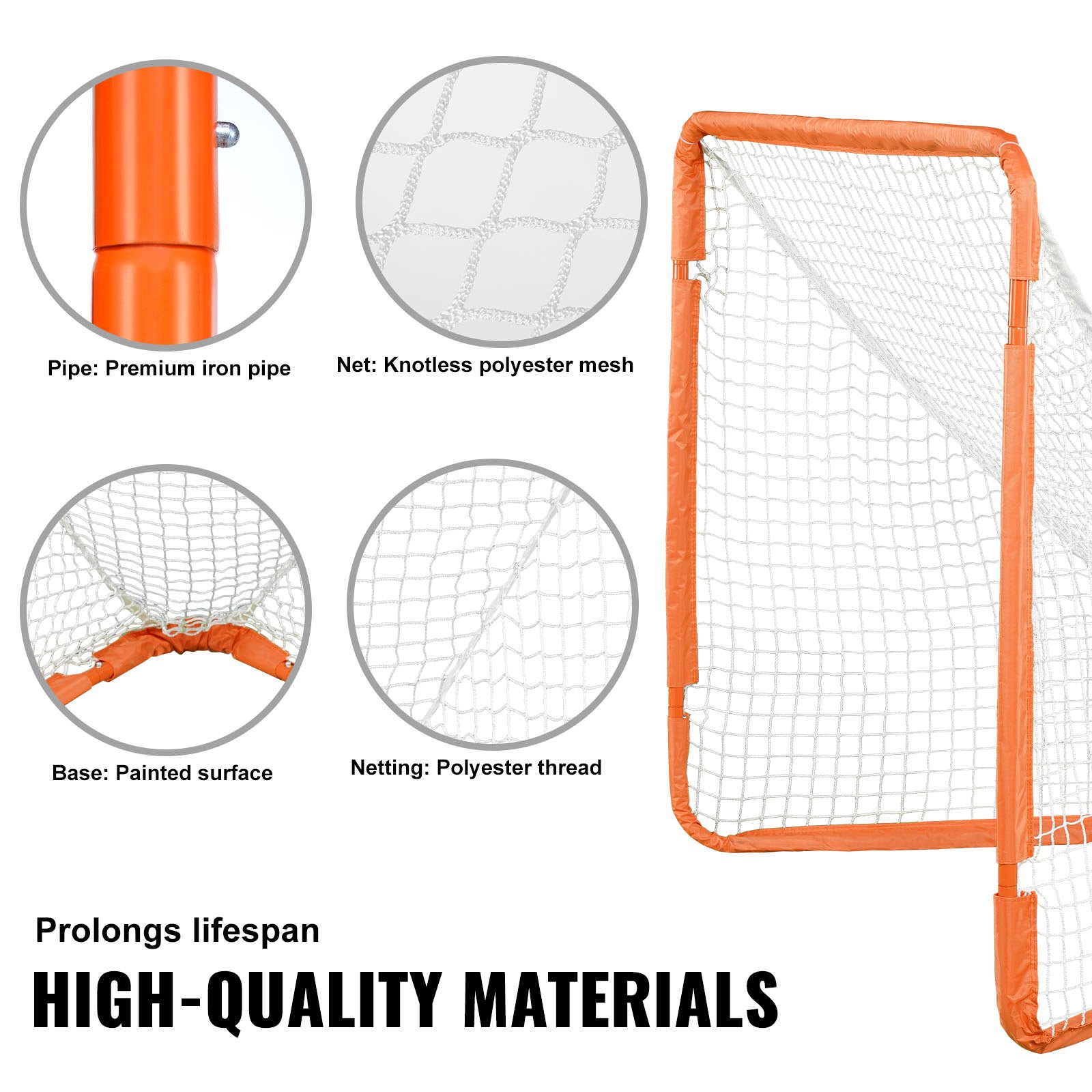VEVOR Portería de Lacrosse, Red de Lacrosse para Niños Pequeños de 4' x 4', Portería de Lacrosse Portátil Plegable con Bolsa de Transporte, Equipo de Entrenamiento para Patio Trasero con Estructura de Hierro, Configuración Rápida y Fácil, Perfecto para Entrenamiento Juvenil, Naranja