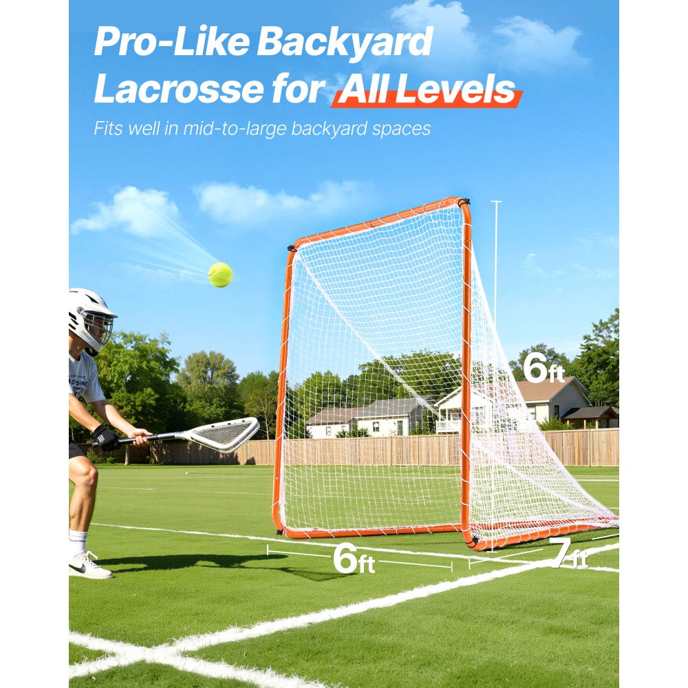 Portería de lacrosse VEVOR, red de lacrosse de 1,8 m x 1,8 m, equipo de entrenamiento de lacrosse para jardín con estructura de acero, portería de lacrosse portátil con bolsa de transporte, montaje rápido y sencillo, perfecta para entrenamiento de jóvenes y adultos, color naranja.
