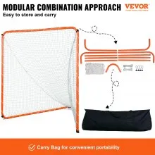 VEVOR Portería de Lacrosse, Red de Lacrosse de 6' x 6', Equipo de Entrenamiento de Lacrosse para Patio Trasero con Estructura de Acero, Portería de Lacrosse Portátil con Bolsa de Transporte, Configuración Rápida y Fácil, Perfecto para Entrenamiento de Jóvenes y Adultos, Naranja