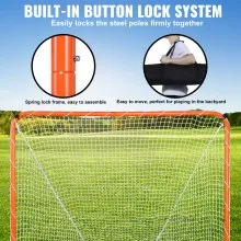 VEVOR Portería de Lacrosse, Red de Lacrosse de 6' x 6', Equipo de Entrenamiento de Lacrosse para Patio Trasero con Estructura de Acero, Portería de Lacrosse Portátil con Bolsa de Transporte, Configuración Rápida y Fácil, Perfecto para Entrenamiento de Jóvenes y Adultos, Naranja