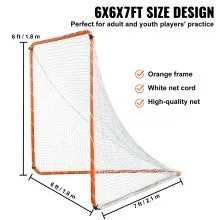VEVOR Portería de Lacrosse, Red de Lacrosse de 6' x 6', Equipo de Entrenamiento de Lacrosse para Patio Trasero con Estructura de Acero, Portería de Lacrosse Portátil con Bolsa de Transporte, Configuración Rápida y Fácil, Perfecto para Entrenamiento de Jóvenes y Adultos, Naranja