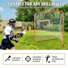 VEVOR Portería de Lacrosse, Red de Lacrosse de 6' x 6', Equipo de Entrenamiento de Lacrosse para Patio Trasero con Estructura de Acero, Portería de Lacrosse Portátil con Bolsa de Transporte, Configuración Rápida y Fácil, Perfecto para Entrenamiento de Jóvenes y Adultos, Naranja
