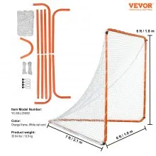VEVOR Portería de Lacrosse, Red de Lacrosse de 6' x 6', Equipo de Entrenamiento de Lacrosse para Patio Trasero con Estructura de Acero, Portería de Lacrosse Portátil con Bolsa de Transporte, Configuración Rápida y Fácil, Perfecto para Entrenamiento de Jóvenes y Adultos, Naranja