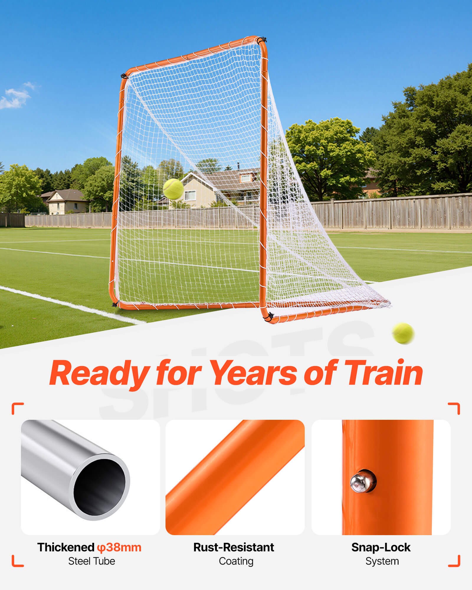 Portería de lacrosse VEVOR, red de lacrosse de 1,8 m x 1,8 m, equipo de entrenamiento de lacrosse para jardín con estructura de acero, portería de lacrosse portátil con bolsa de transporte, montaje rápido y sencillo, perfecta para entrenamiento de jóvenes y adultos, color naranja.