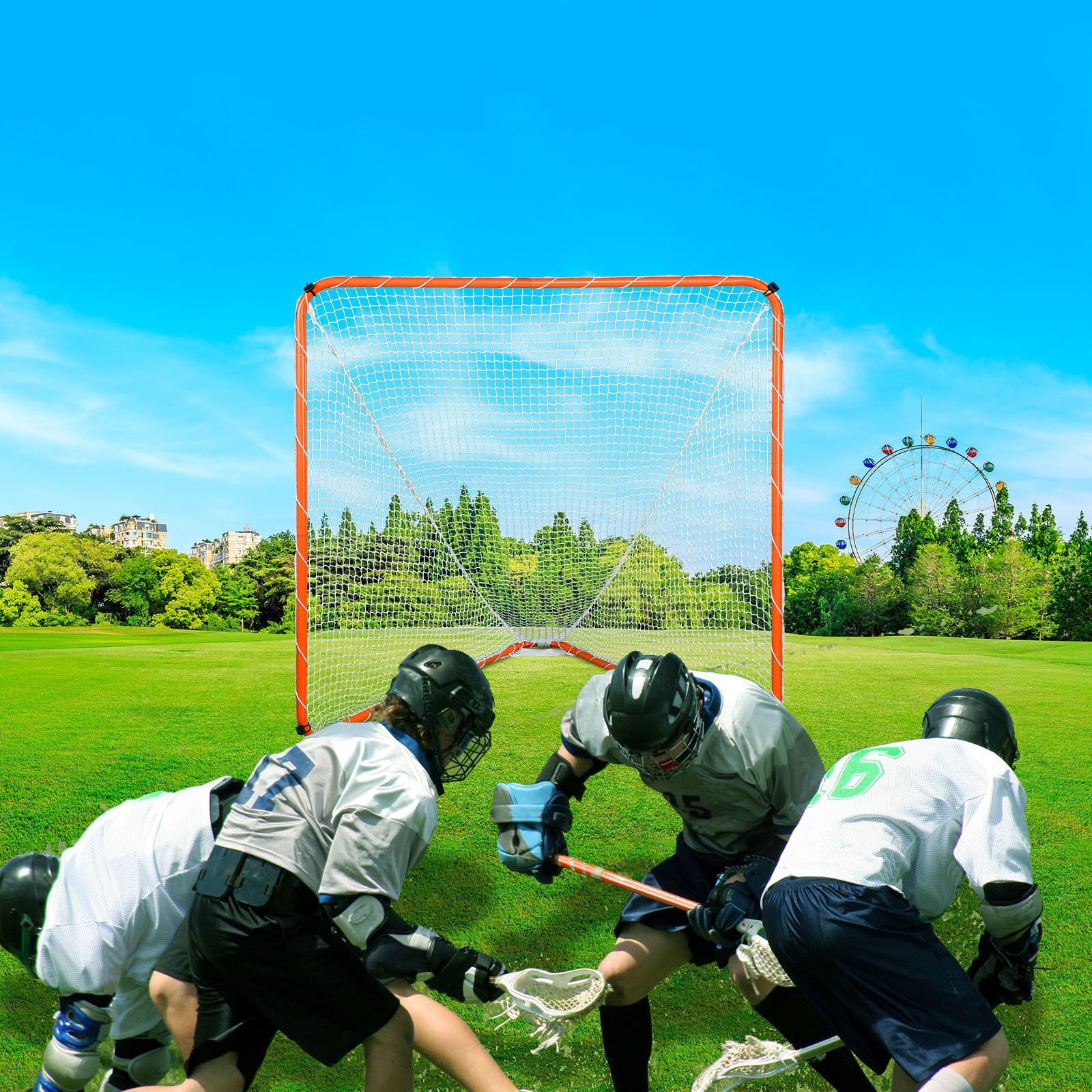 Portería de lacrosse VEVOR, red de lacrosse de 1,8 m x 1,8 m, equipo de entrenamiento de lacrosse para jardín con estructura de acero, portería de lacrosse portátil con bolsa de transporte, montaje rápido y sencillo, perfecta para entrenamiento de jóvenes y adultos, color naranja.