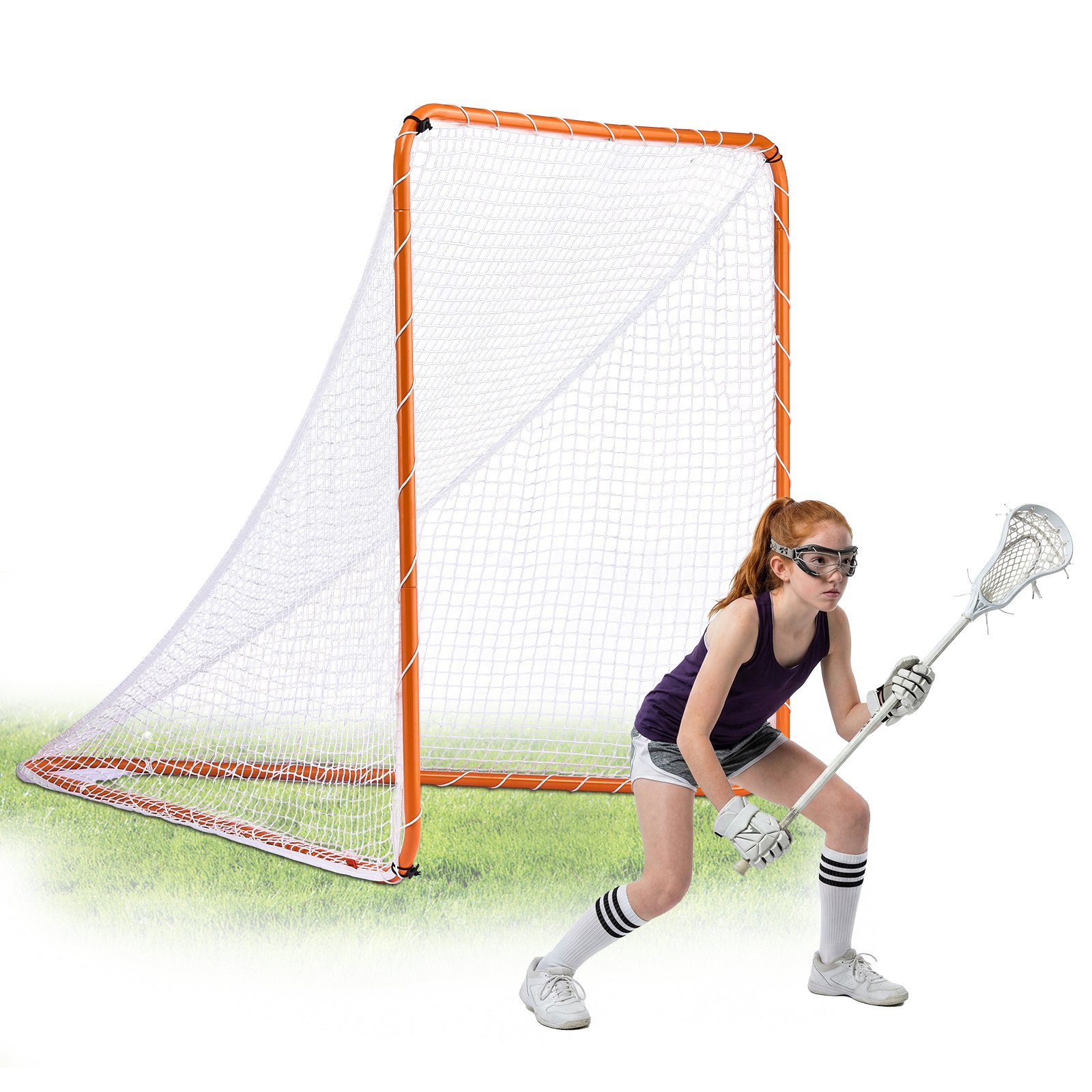 Portería de lacrosse VEVOR, red de lacrosse de 1,8 m x 1,8 m, equipo de entrenamiento de lacrosse para jardín con estructura de acero, portería de lacrosse portátil con bolsa de transporte, montaje rápido y sencillo, perfecta para entrenamiento de jóvenes y adultos, color naranja.