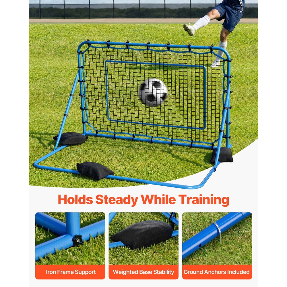 VEVOR Red de Rebote para Fútbol 1780 x 1170 mm, Rebotador de Fútbol con Ángulo de Cambio Rápido para Control, Estructura de Hierro y Red de PE, Práctica de Pases, para Adolescentes y Adultos, Azul