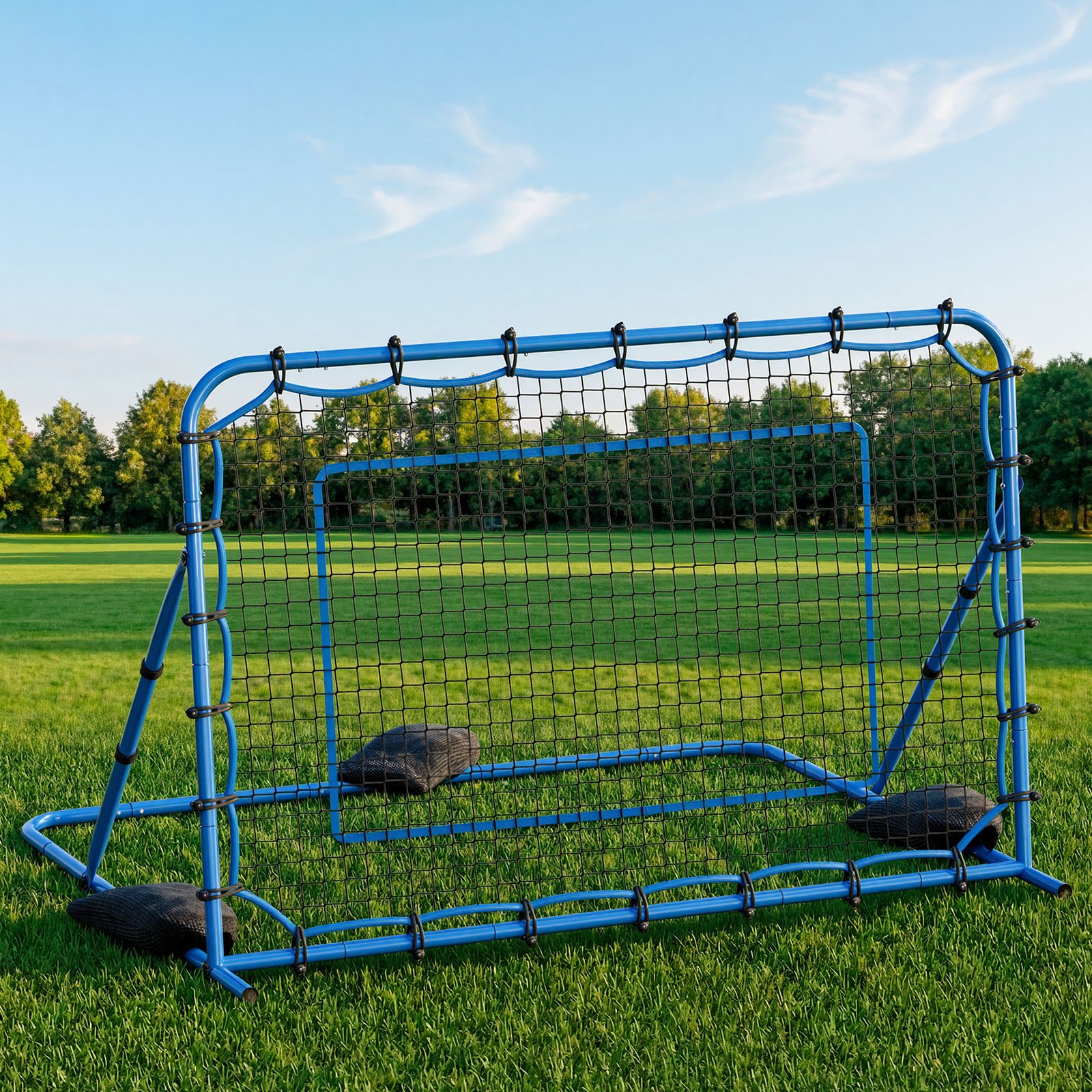 VEVOR Red de Rebote para Fútbol 1780 x 1170 mm, Rebotador de Fútbol con Ángulo de Cambio Rápido para Control, Estructura de Hierro y Red de PE, Práctica de Pases, para Adolescentes y Adultos, Azul