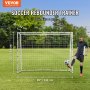 Entrenador de rebote de fútbol VEVOR en un campo de césped con un jugador pateando una pelota. Dimensiones: 36" x 72" x 95".