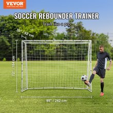 VEVOR Entrenador de rebote de fútbol, ​​equipo de entrenamiento de fútbol de hierro de 8 x 6 pies, pared de rebote de fútbol deportivo con red de rebote de doble cara y portería, perfecto para practicar en el patio trasero, entrenamiento en solitario, pases