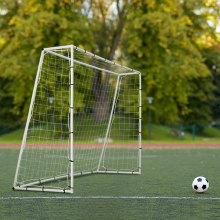 VEVOR Entrenador de rebote de fútbol, ​​equipo de entrenamiento de fútbol de hierro de 8 x 6 pies, pared de rebote de fútbol deportivo con red de rebote de doble cara y portería, perfecto para practicar en el patio trasero, entrenamiento en solitario, pases