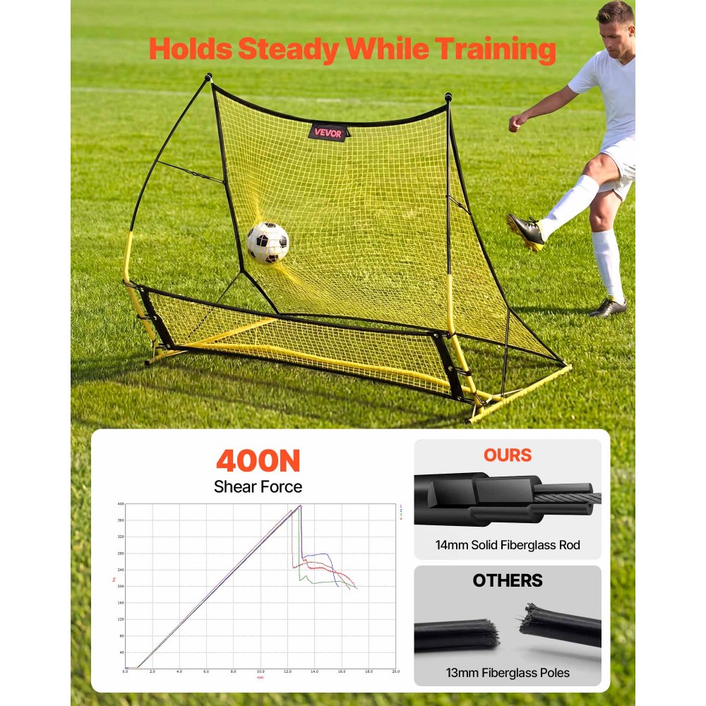 VEVOR Red de Rebote para Fútbol 1700 x 1500 mm, Portería de Fútbol, Postes de Fibra de Vidrio y Tubo de Hierro para Control Individual y en Equipo, Práctica de Pases, para Adolescentes y Adultos