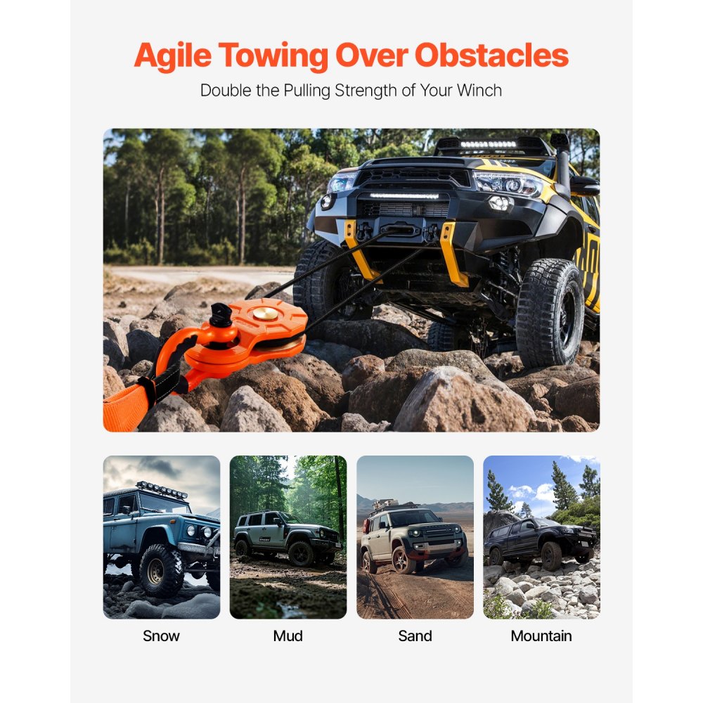 Bloque de cabrestante VEVOR de 10 toneladas, sistema de poleas de aparejo con capacidad de 22 000 lb, compatible con cuerdas de 0,4" a 0,55", accesorios de gancho para cabrestante, accesorio de recuperación todoterreno resistente para camiones, tractores, vehículos todo terreno y UTV.