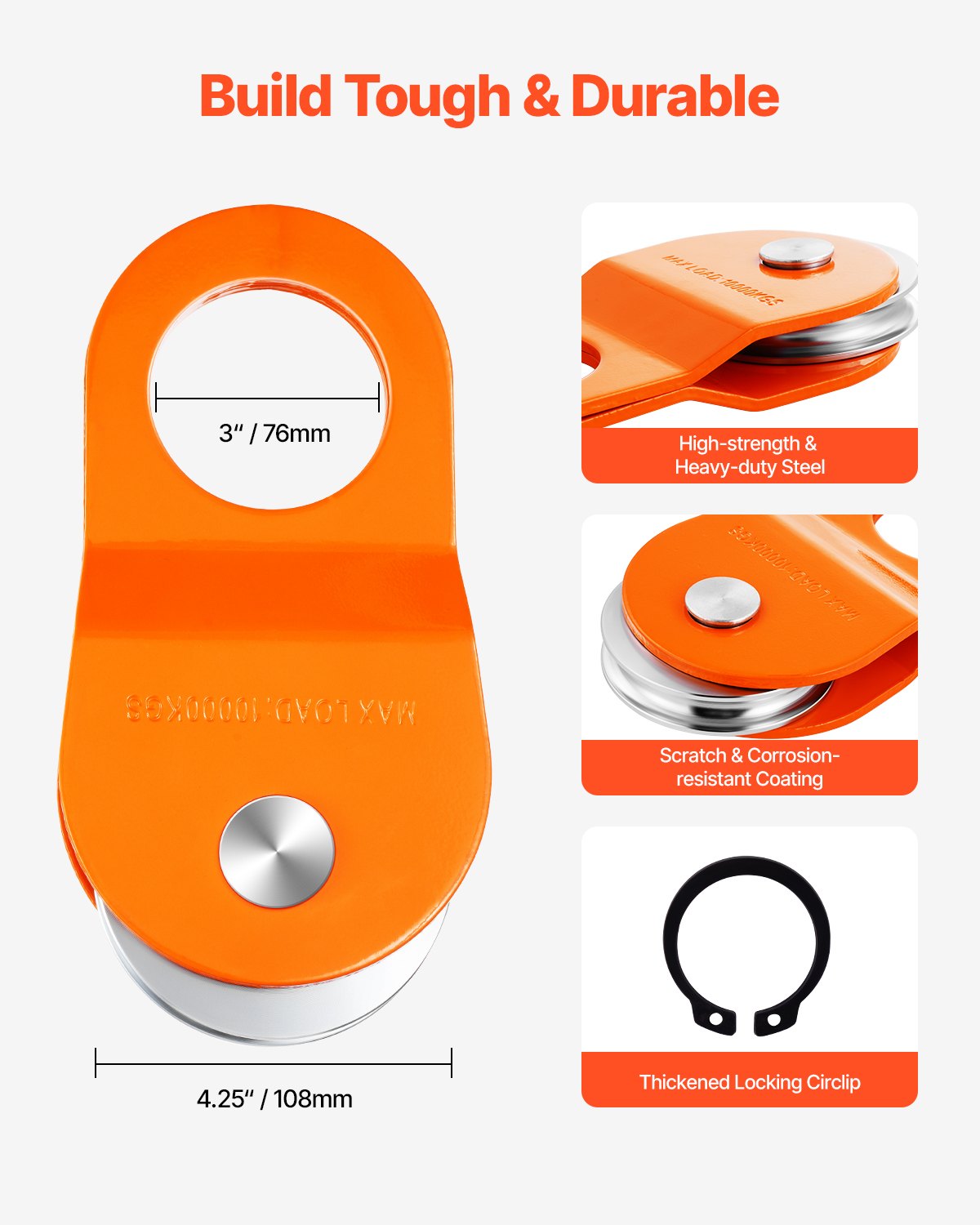 Bloque de cabrestante VEVOR de 10 toneladas, sistema de poleas de aparejo con capacidad de 22 000 lb, compatible con cuerdas de 0,4" a 0,55", accesorios de gancho para cabrestante, accesorio de recuperación todoterreno resistente para camiones, tractores, vehículos todo terreno y UTV.