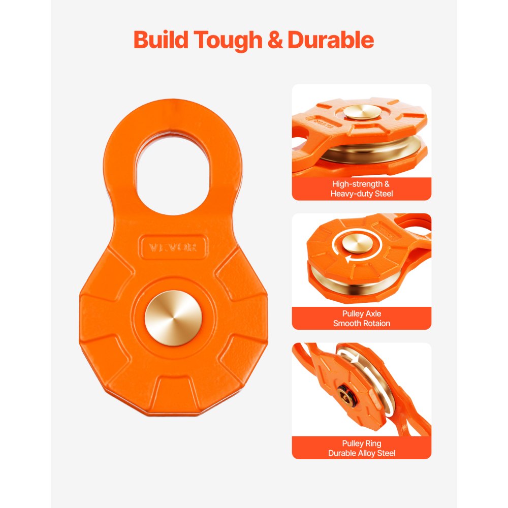Polea de 30 T VEVOR para recuperación de cabrestante, sistema de polea con resistencia de rotura de 30 000 kg y cuerda de 1,0 a 1,4 cm, accesorio todoterreno resistente para remolque y recuperación en camiones, tractores, vehículos todo terreno y UTV.