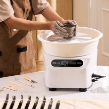 VEVOR - Rueda de cerámica de accionamiento directo con herramientas de modelado para manualidades, máquina de modelado de cerámica de 10 pulgadas, rueda eléctrica de 350 W para cerámica con pedal y pantalla táctil LCD, color blanco
