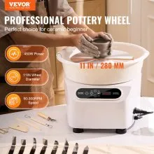 VEVOR Rueda de cerámica, rueda de cerámica de accionamiento directo con herramientas de modelado para manualidades, máquina formadora de cerámica de 11 pulgadas, rueda eléctrica de 450 W para cerámica con pedal y pantalla táctil LCD, color blanco