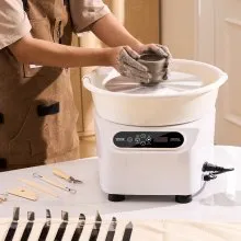 VEVOR Rueda de cerámica, rueda de cerámica de accionamiento directo con herramientas de modelado para manualidades, máquina formadora de cerámica de 11 pulgadas, rueda eléctrica de 450 W para cerámica con pedal y pantalla táctil LCD, color blanco