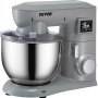 Batidora de pie VEVOR con recipiente de acero inoxidable, pantalla LED y perilla de control de velocidad en gris.