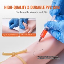 Kit de práctica de flebotomía VEVOR, kit de entrenamiento intravenoso de venopunción intravenosa, kit de brazo de práctica intravenosa de alta simulación con bolsa de transporte, práctica y perfeccionamiento de habilidades intravenosas, para estudiantes, enfermeras y profesionales