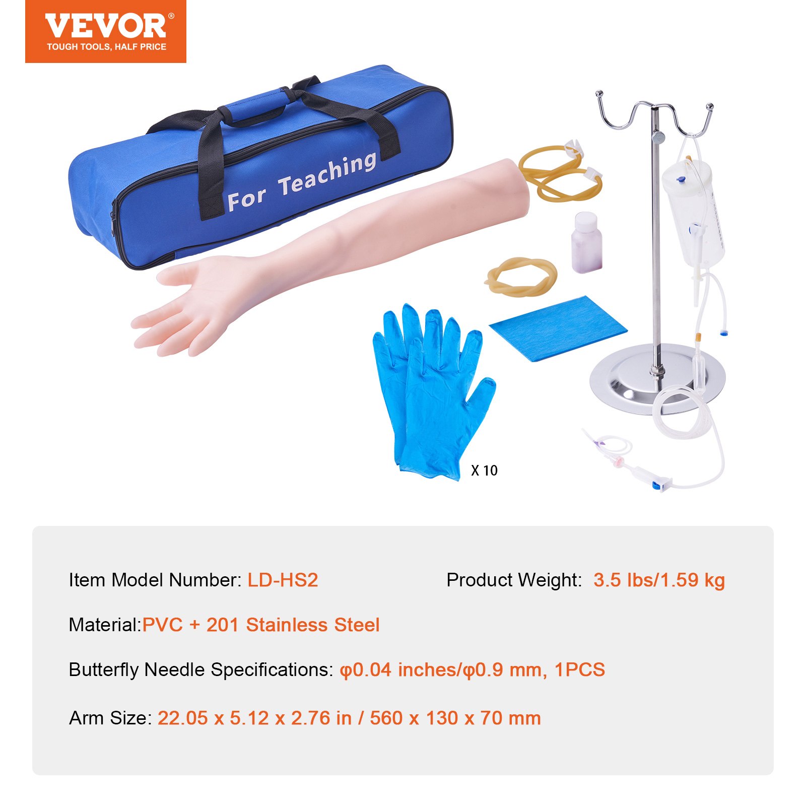 Kit de práctica de flebotomía VEVOR, kit de entrenamiento intravenoso para venopunción intravenosa, kit de brazo de práctica intravenosa de alta simulación con bolsa de transporte, práctica y perfeccionamiento de habilidades intravenosas, para estudiantes, enfermeras y profesionales.