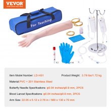 VEVOR Kit de práctica de flebotomía, kit de entrenamiento intravenoso de venopunción intravenosa, kit de brazo de práctica IV de alta simulación con bolsa de transporte, práctica y habilidades intravenosas perfectas, para estudiantes, enfermeras y profesionales