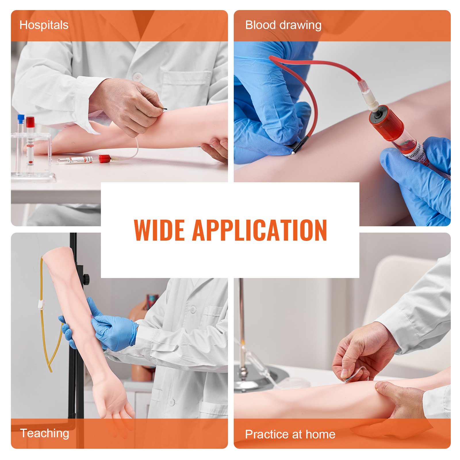 Profesionales de la salud que utilizan el kit de práctica de flebotomía VEVOR para formación en hospitales y enseñanza.
