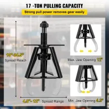 Extractor de mordaza de 3 engranajes VEVOR, extractor manual de capacidad de 17 toneladas/37468 LBS, alcance de extensión de 19" - 24,5" y rango de extensión de 4,9" - 12", longitud del tornillo de avance de 20" Herramientas de extracción de engranajes para engranajes deslizantes, poleas y volantes