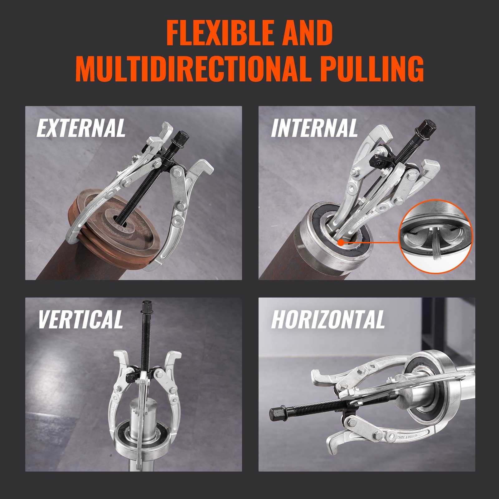 Juego de extractor de engranajes VEVOR: capacidades de tracción externa, interna, vertical y horizontal.
