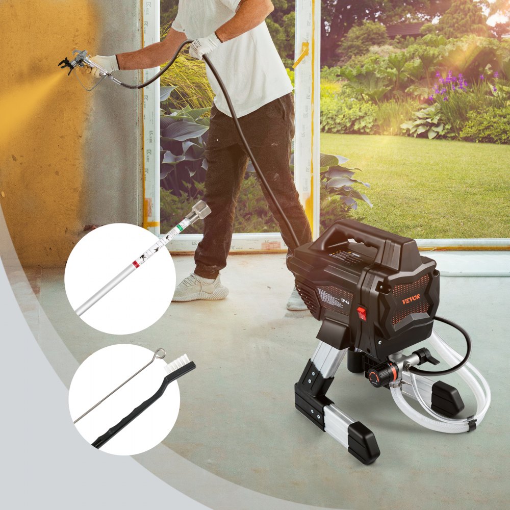 VEVOR Pulverizador de pintura sin aire con soporte, pulverizador sin aire de alta eficiencia de 7/8 HP, pulverizador de pintura eléctrico de 650 W 2900 PSI, varilla de extensión y kits de limpieza para muebles exteriores interiores/cercas/hogar/casa