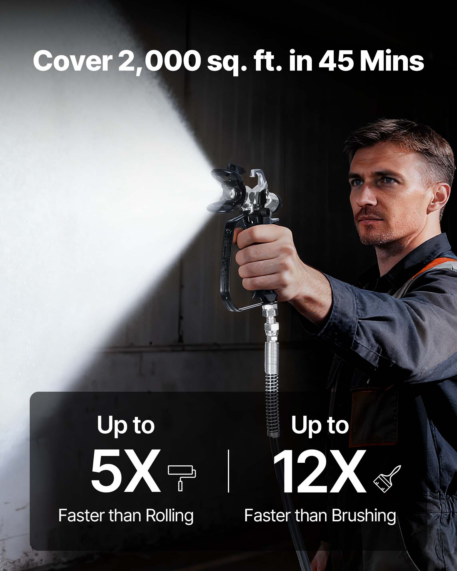 Pulverizador de pintura sin aire VEVOR con soporte, 650 W, 3000 PSI, pulverizador de alta presión con carro, cepillo de limpieza, manguera, varilla de extensión, boquillas, máquina de pintura eléctrica para exteriores e interiores de viviendas