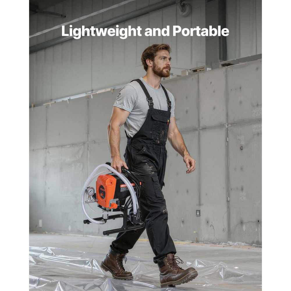 Pulverizador de pintura sin aire VEVOR de alta presión, 900 W, 3300 PSI, incluye cepillo de limpieza, manguera, varilla de extensión y boquillas. Ideal para pintar en interiores y exteriores de casas y cercas.