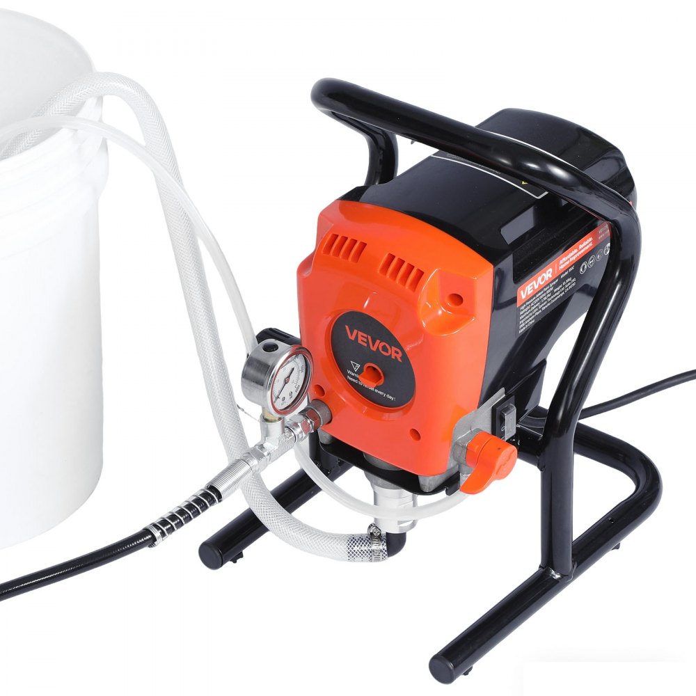 Pulverizador de pintura sin aire VEVOR de alta presión, 900 W, 3300 PSI, incluye cepillo de limpieza, manguera, varilla de extensión y boquillas. Ideal para pintar en interiores y exteriores de casas y cercas.