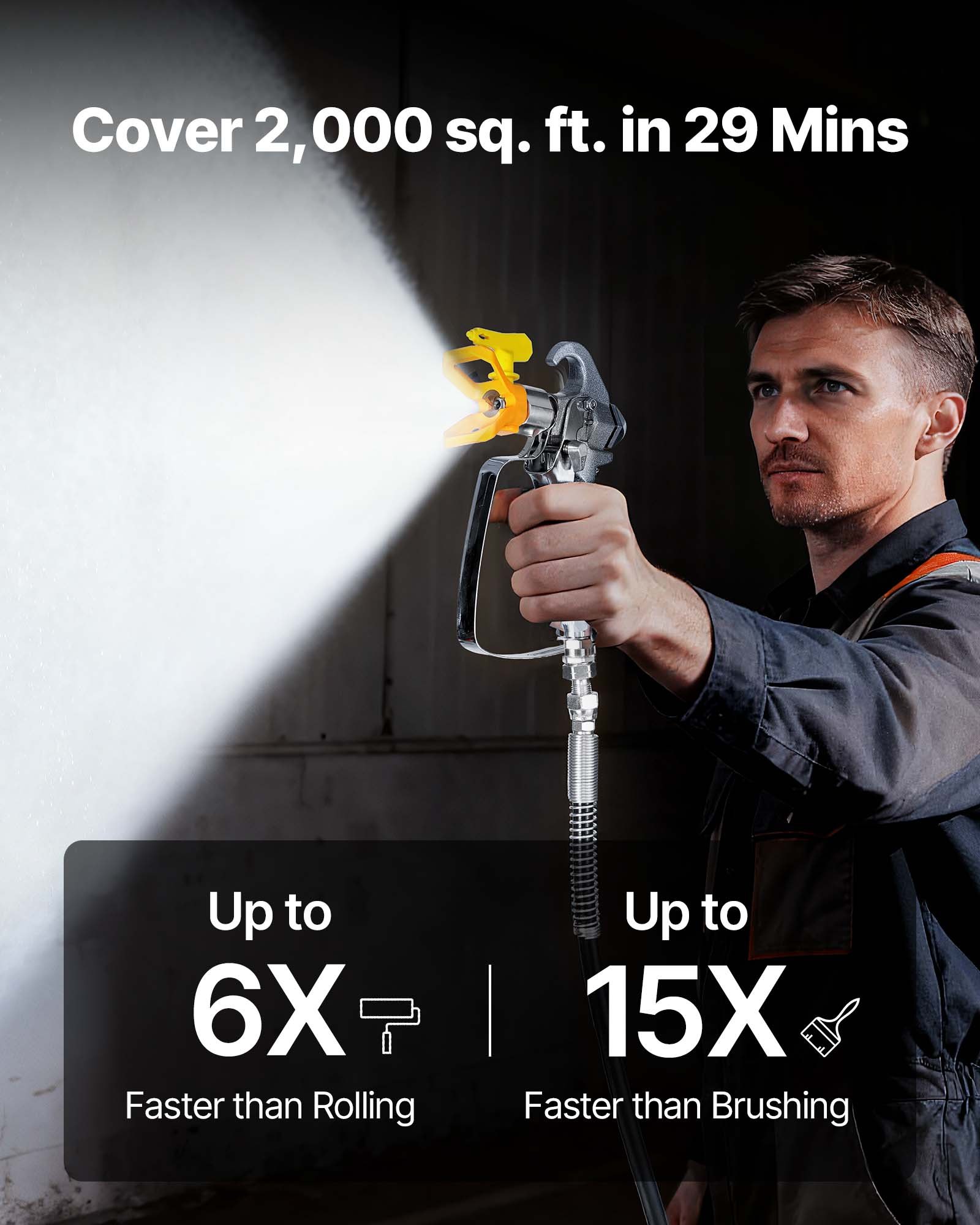 Pulverizador de pintura sin aire VEVOR de alta presión, 900 W, 3300 PSI, incluye cepillo de limpieza, manguera, varilla de extensión y boquillas. Ideal para pintar en interiores y exteriores de casas y cercas.