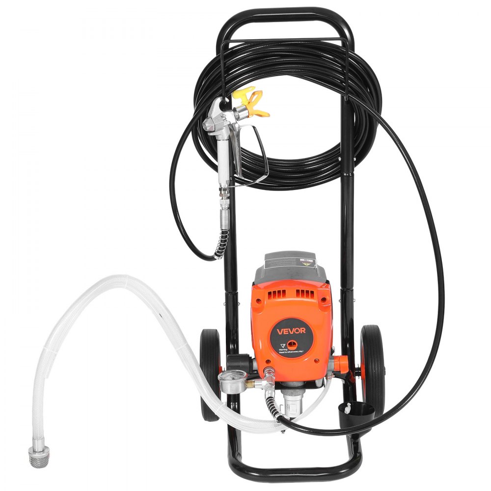 Pulverizador de pintura sin aire VEVOR de alta presión de 900 W y 3300 PSI con carro, cepillo de limpieza, manguera, varilla de extensión y boquillas. Máquina eléctrica para pintar en aerosol para interiores y exteriores.