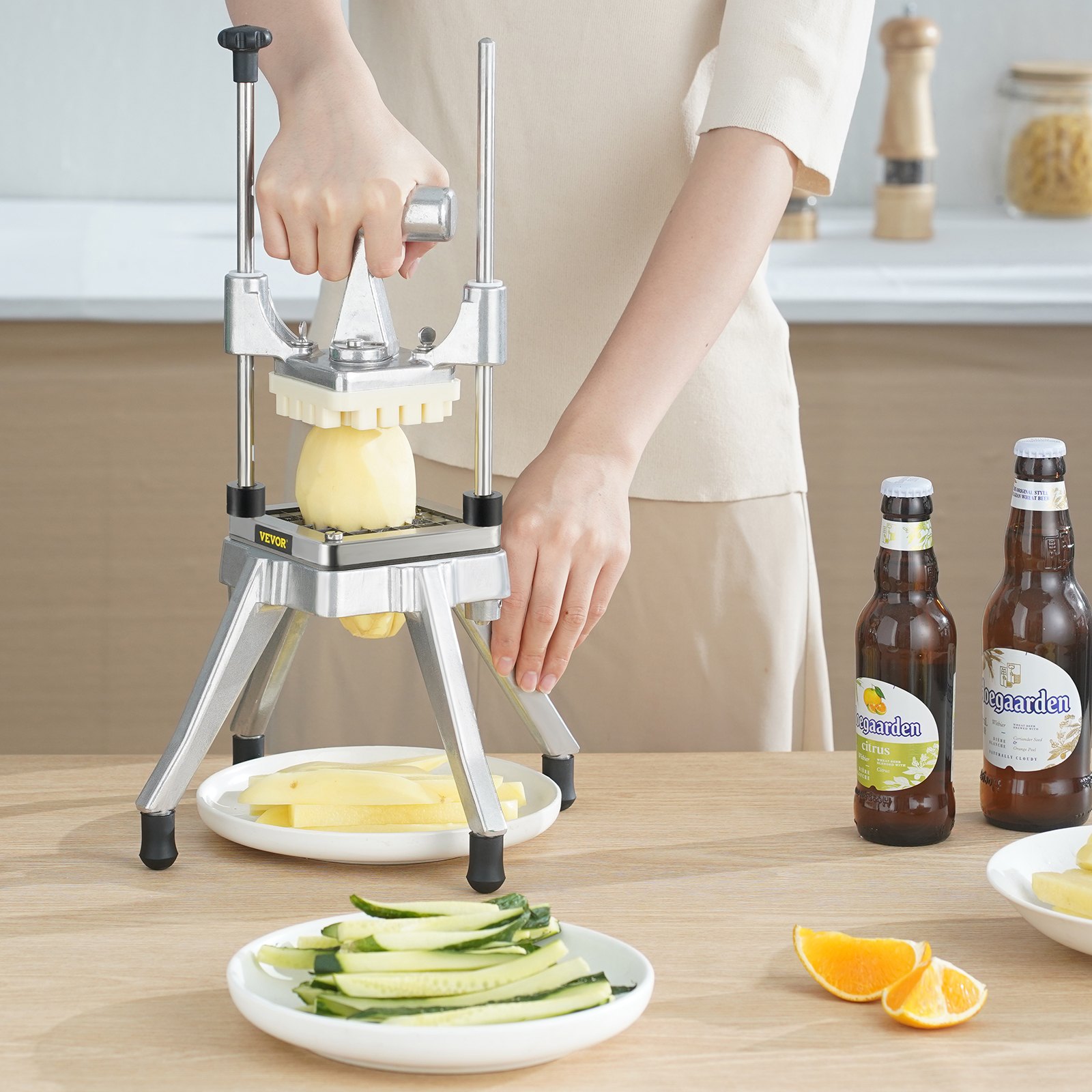 VEVOR Picadora comercial de frutas y verduras, hoja de 1/4 pulgadas, cortador de alimentos profesional resistente, cortador de patatas fritas Kattex, cortador de cebolla de acero inoxidable para tomate, pimiento, patata y champiñones