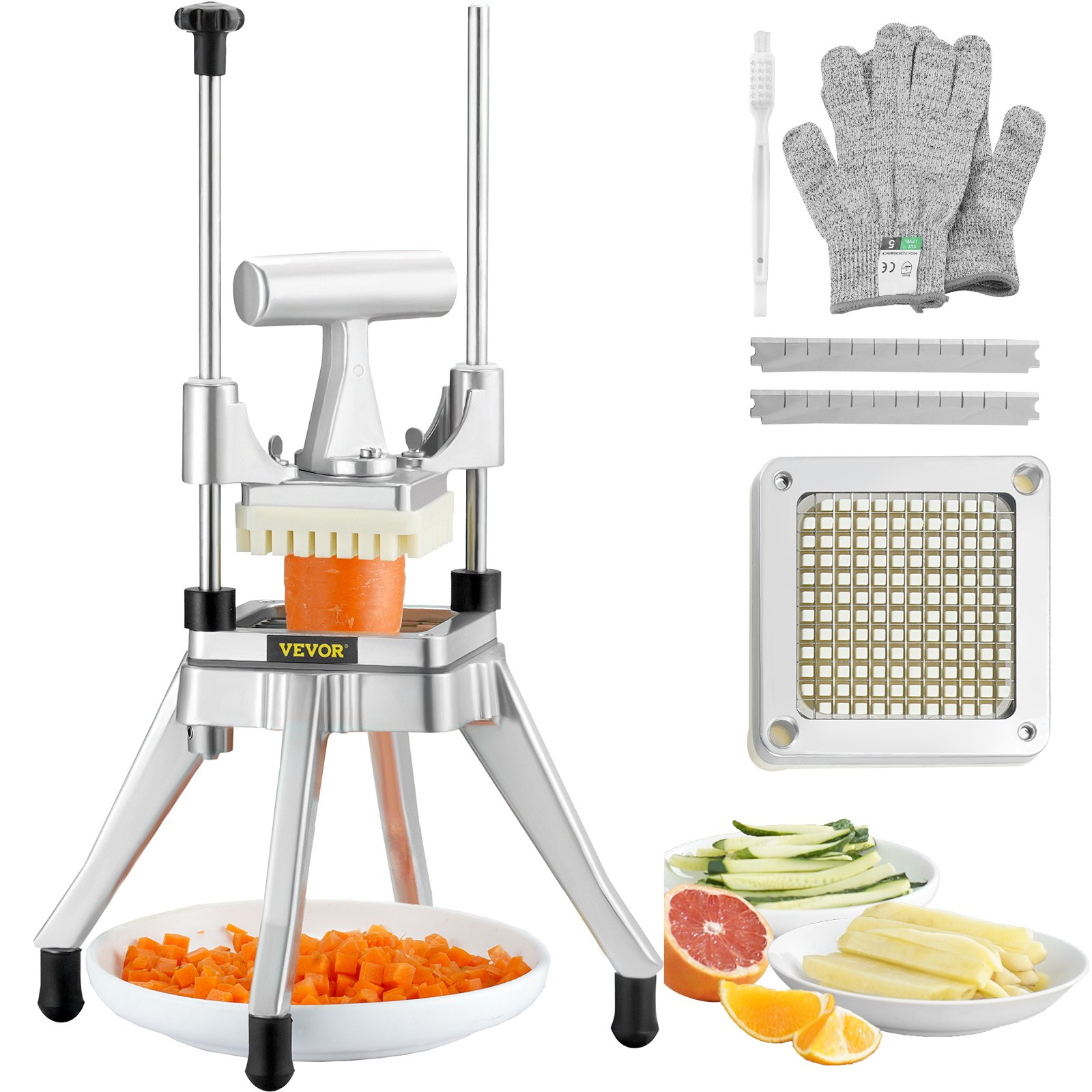 VEVOR Picadora comercial de frutas y verduras, hoja de 1/4 pulgadas, cortador de alimentos profesional resistente, cortador de patatas fritas Kattex, cortador de cebolla de acero inoxidable para tomate, pimiento, patata y champiñones