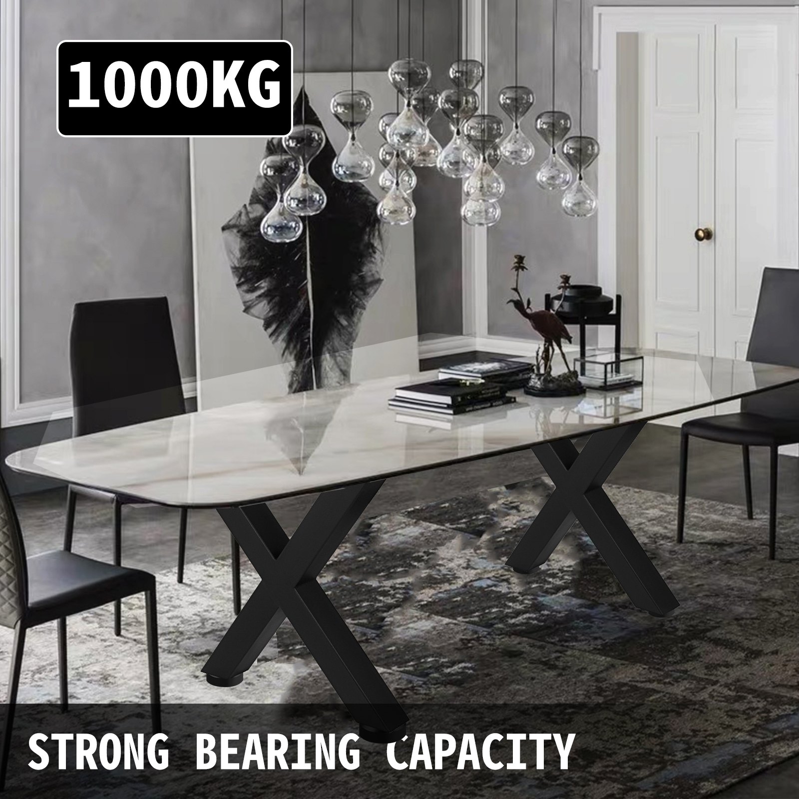 Comedor moderno con mesa de mármol con patas de mesa de acero VEVOR, con capacidad para 1000 kg.