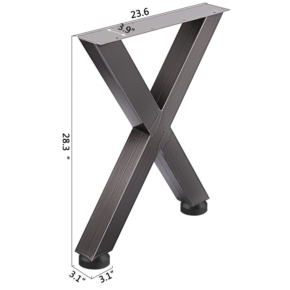 VEVOR - Juego de 2 patas de hierro para mesa de comedor, 71 cm de alto x 61 cm de ancho, resistentes, con sección cuadrada de 7,9 cm y marco en X, 71 x 61 x 7,9 cm, estilo industrial rústico de metal negro.