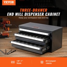 VEVOR Gabinete dispensador de molino de extremo, gabinete organizador de molino de extremo de tres cajones para 1/8" a 1", gabinete organizador dispensador de molino de extremo de acero con etiquetas, 29 compartimentos apilables para almacenamiento de molino de extremo